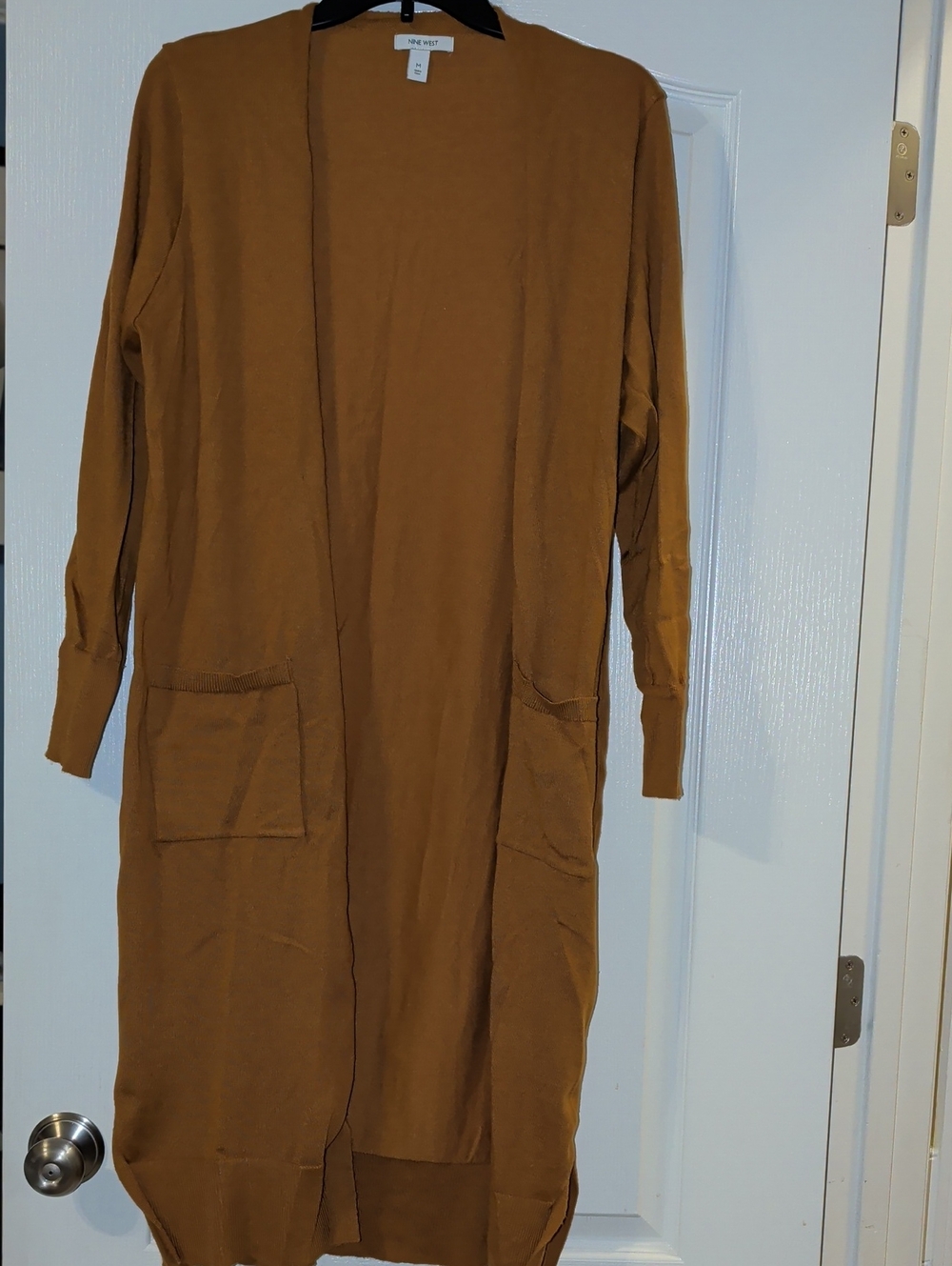 Nine West Long Open-Front Cardigan in Camel Brown